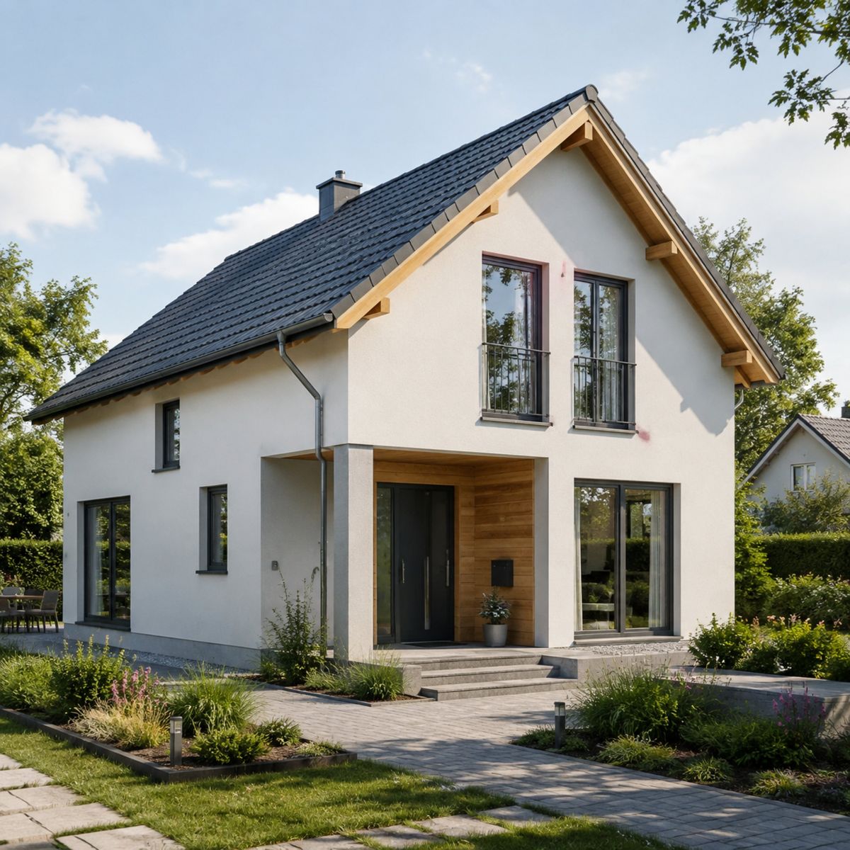 Visualisierung eines modernen Einfamilienhauses mit Satteldach